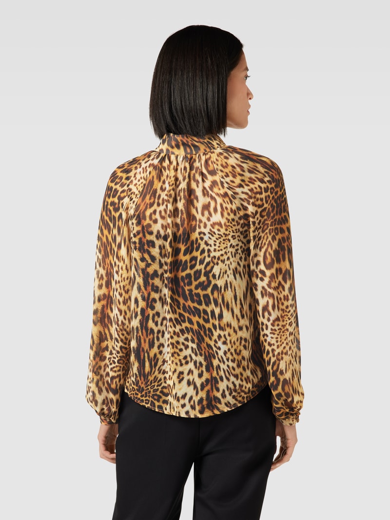 Bluse mit Animal-Print und Stehkragen in hellbraun