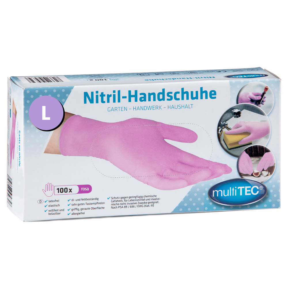 Multitec Nitril Einmalhandschuhe 100er, Größe L - Rosa