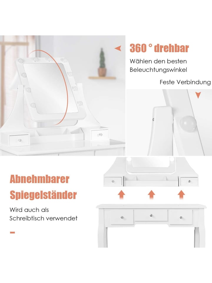 COSTWAY Schminktisch Set LED in Weiß günstig kaufen onesize