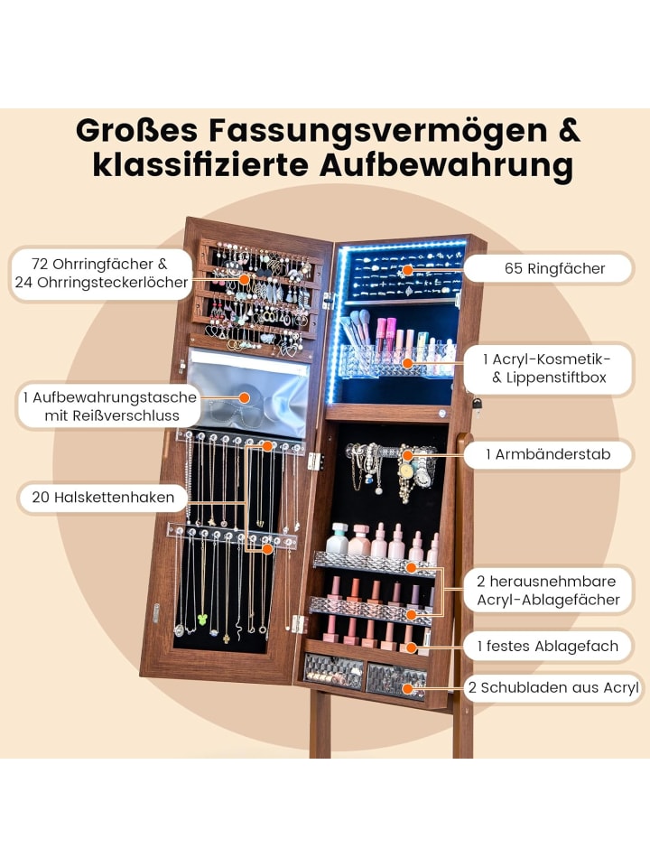 COSTWAY Schmuckschrank mit LED in Braun günstig kaufen onesize