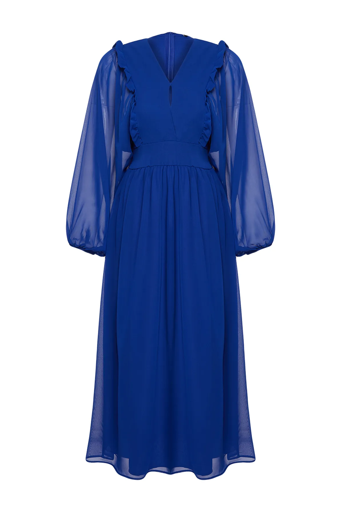 Trendyol Modest  Saks Minimal gemustertes, gefüttertes Chiffon-Gewebekleid TCTSS24EB00035