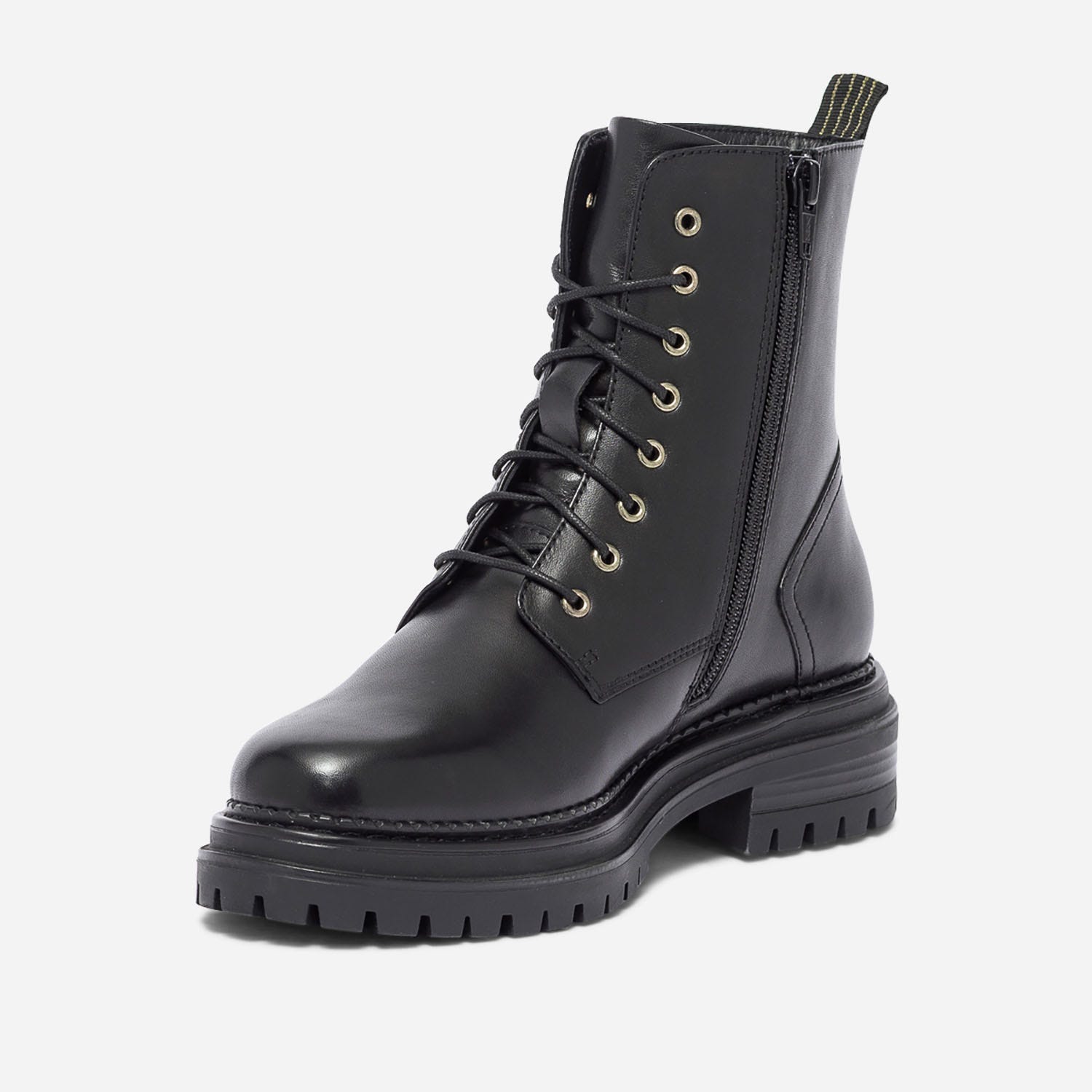 Bottine noire en cuir à galon rayé