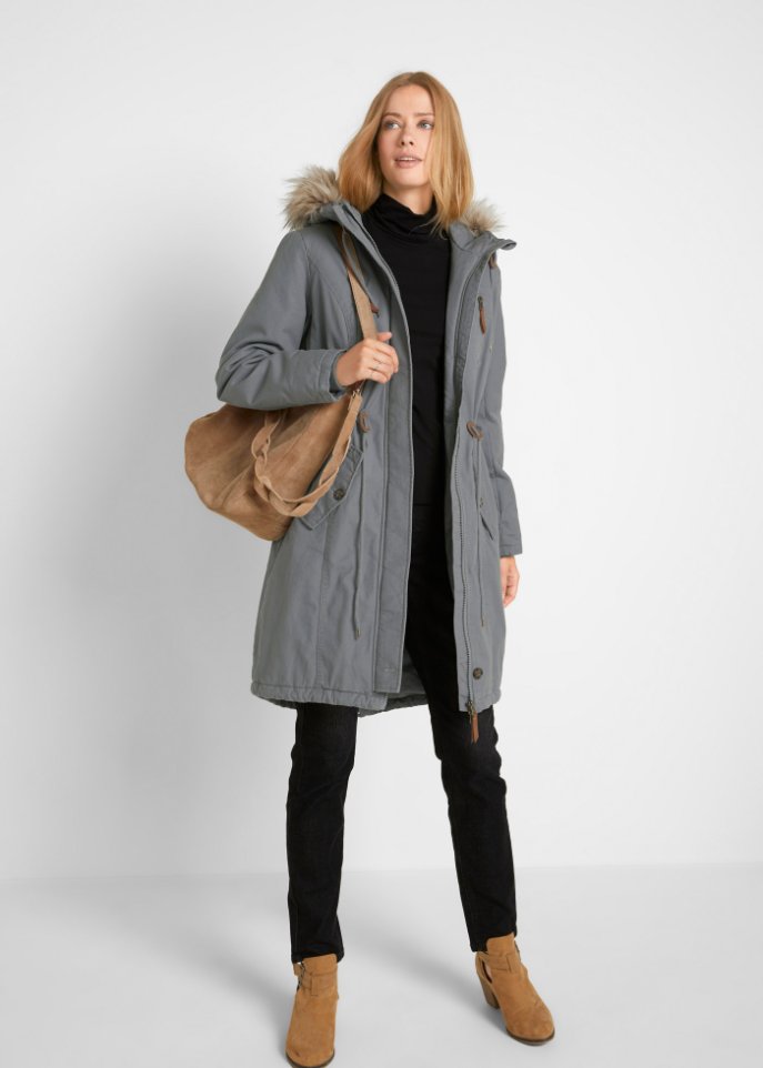 Winterparka mit Fellimitat-Kapuze