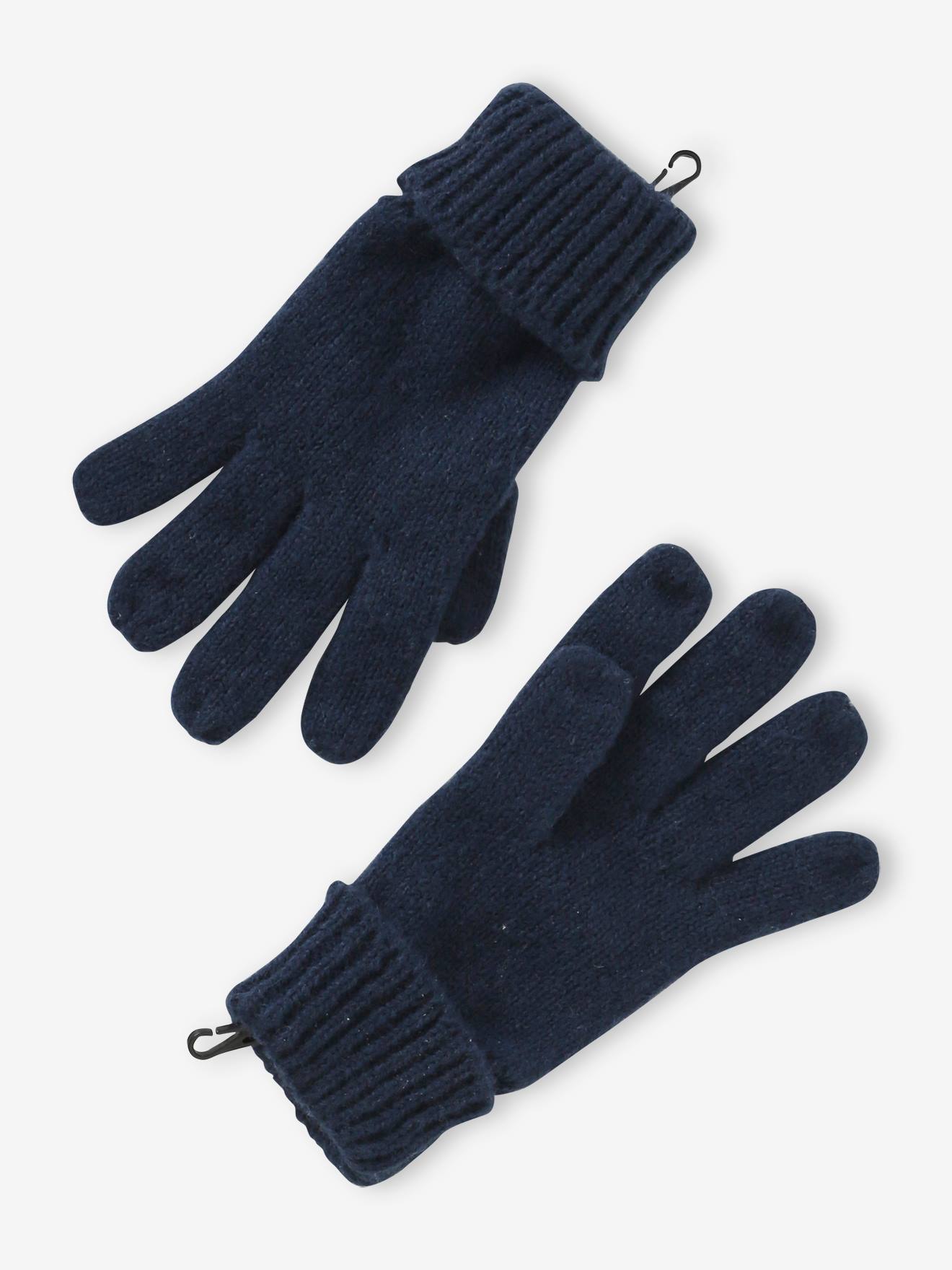 Ensemble bonnet + snood + gants ou moufles colorblock fille marine
