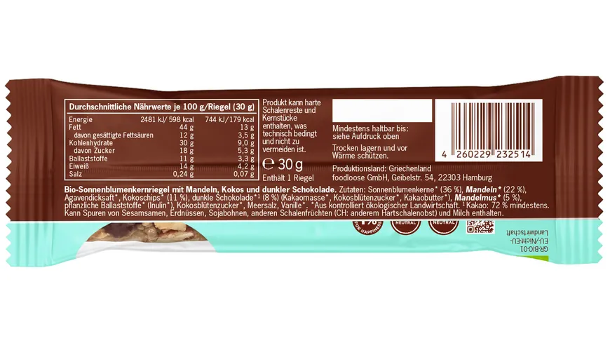 FOODLOOSE Bio-Nut&Choc Coco Bliss Riegel 30 g