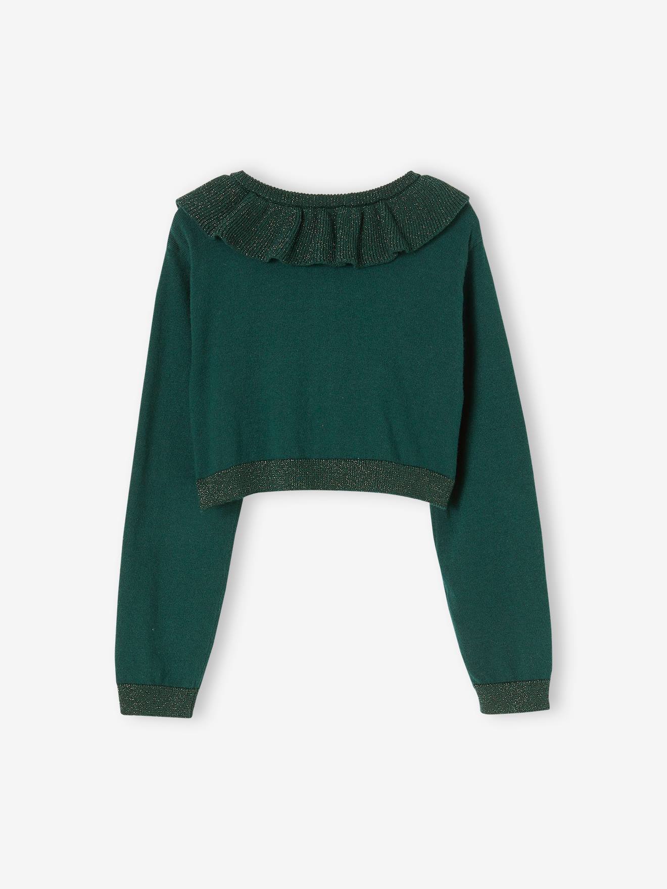 Vertbaudet Mädchen Bolero mit Kragen, Glitzeroptik - grün