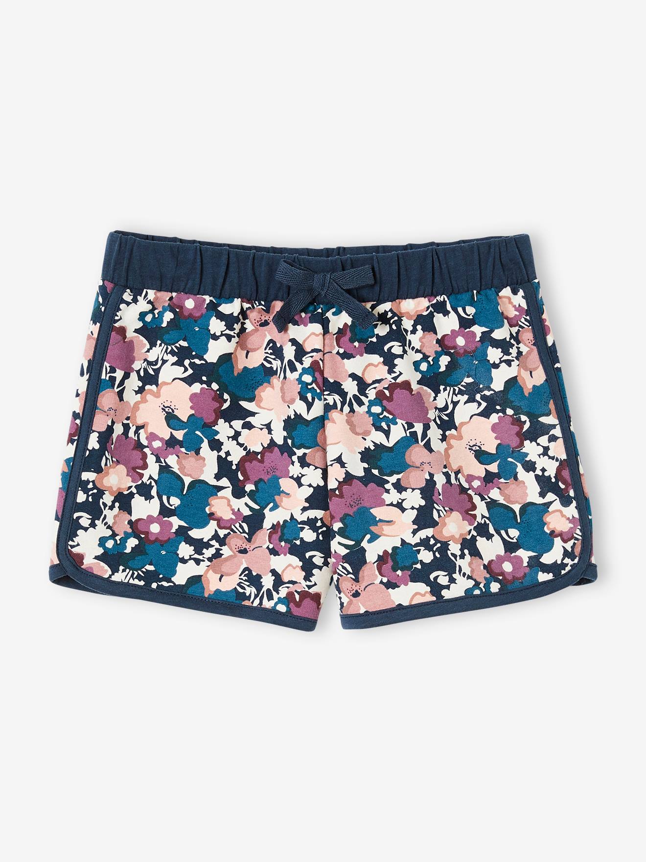 Short de sport imprimé fleurs fille bleu imprimé