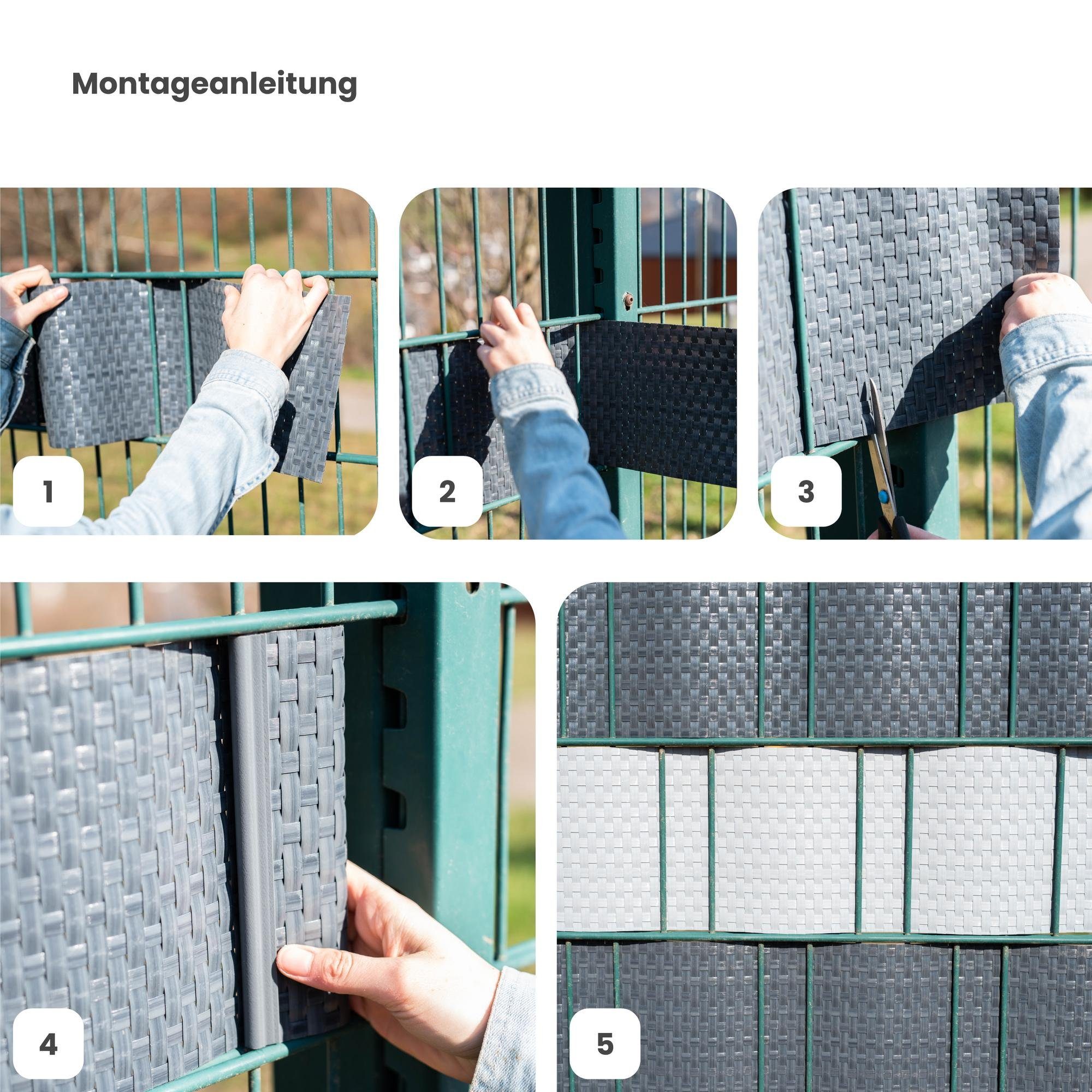 Jardinion Sichtschutzstreifen, (Sichtschutzstreifen, Doppelstabmattenzaun Sichtschutz, 1-St), aus Polyrattan, Wetterfest, inkl. Befestigungsmaterial