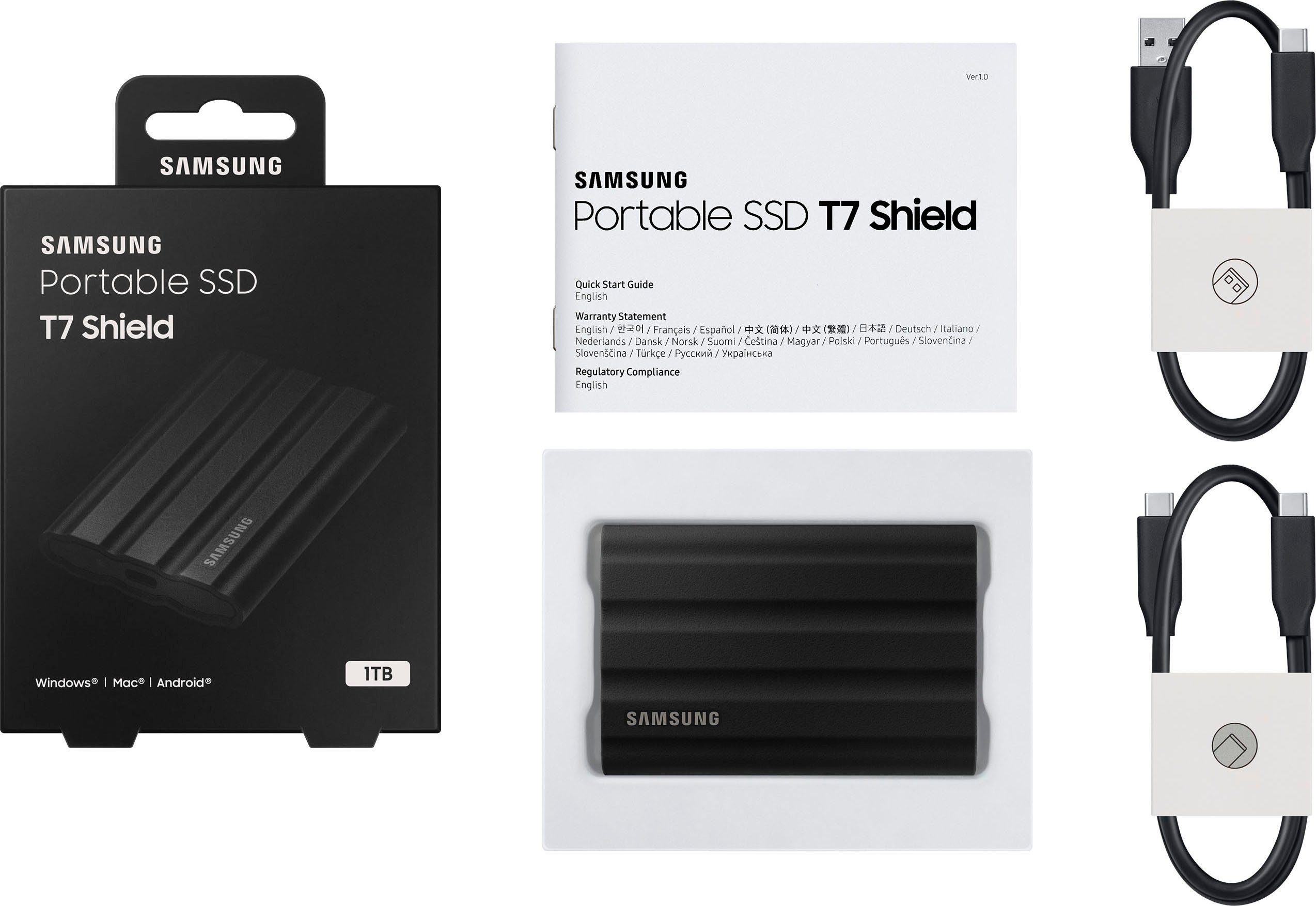 Samsung Portable SSD T7 Shield externe SSD (1 TB) 1050 MB/S Lesegeschwindigkeit, 1000 MB/S Schreibgeschwindigkeit