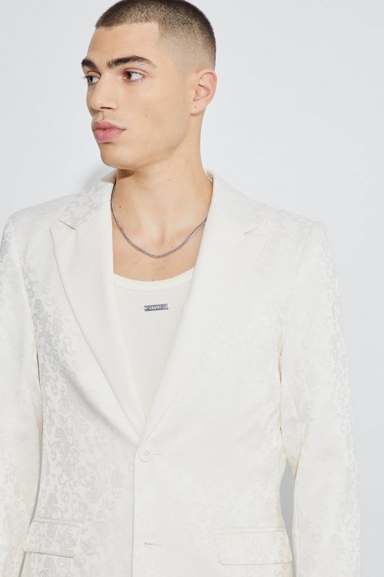 Einreihiger Slim-Fit Satin-Blazer mit Barock-Print