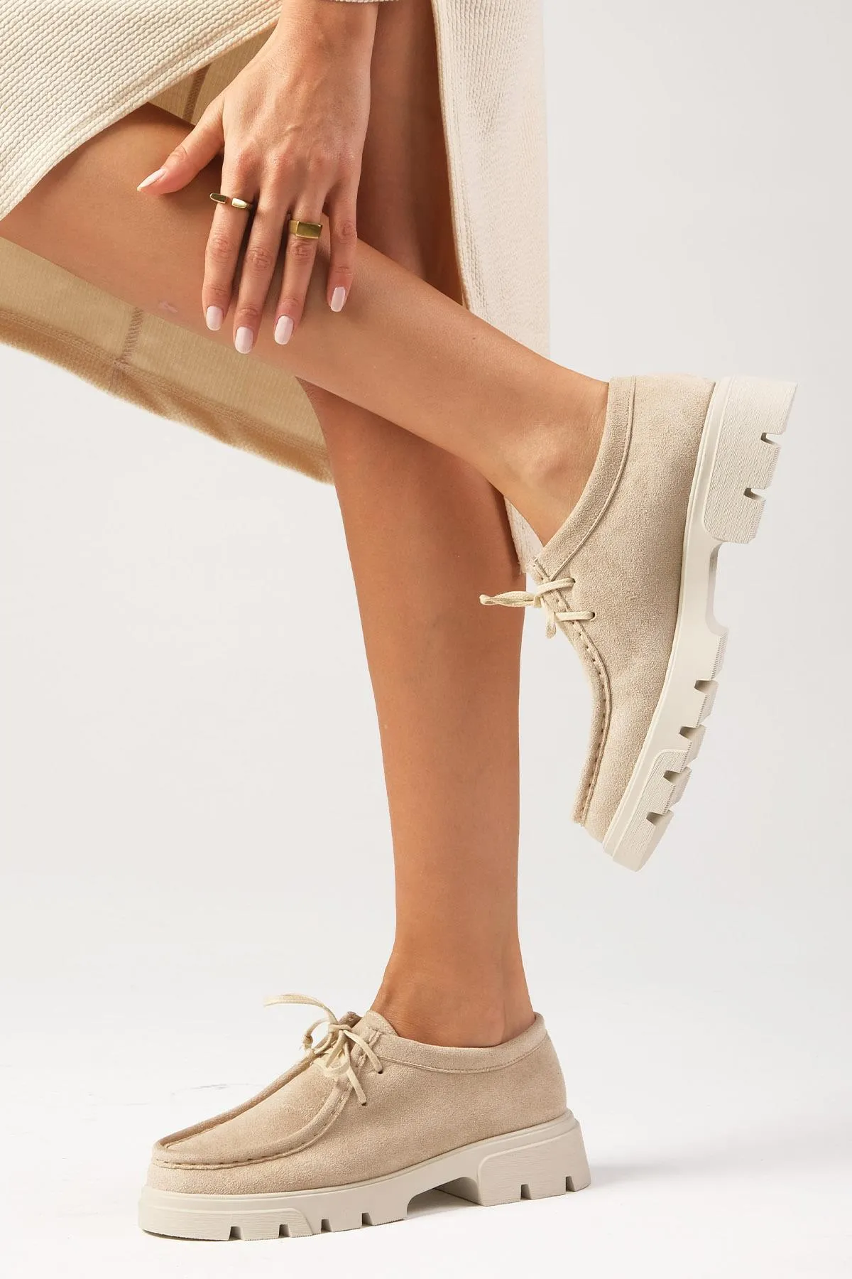Mio Gusto  Hope Beigefarbene Damen-Loaferschuhe mit dicken Sohlen