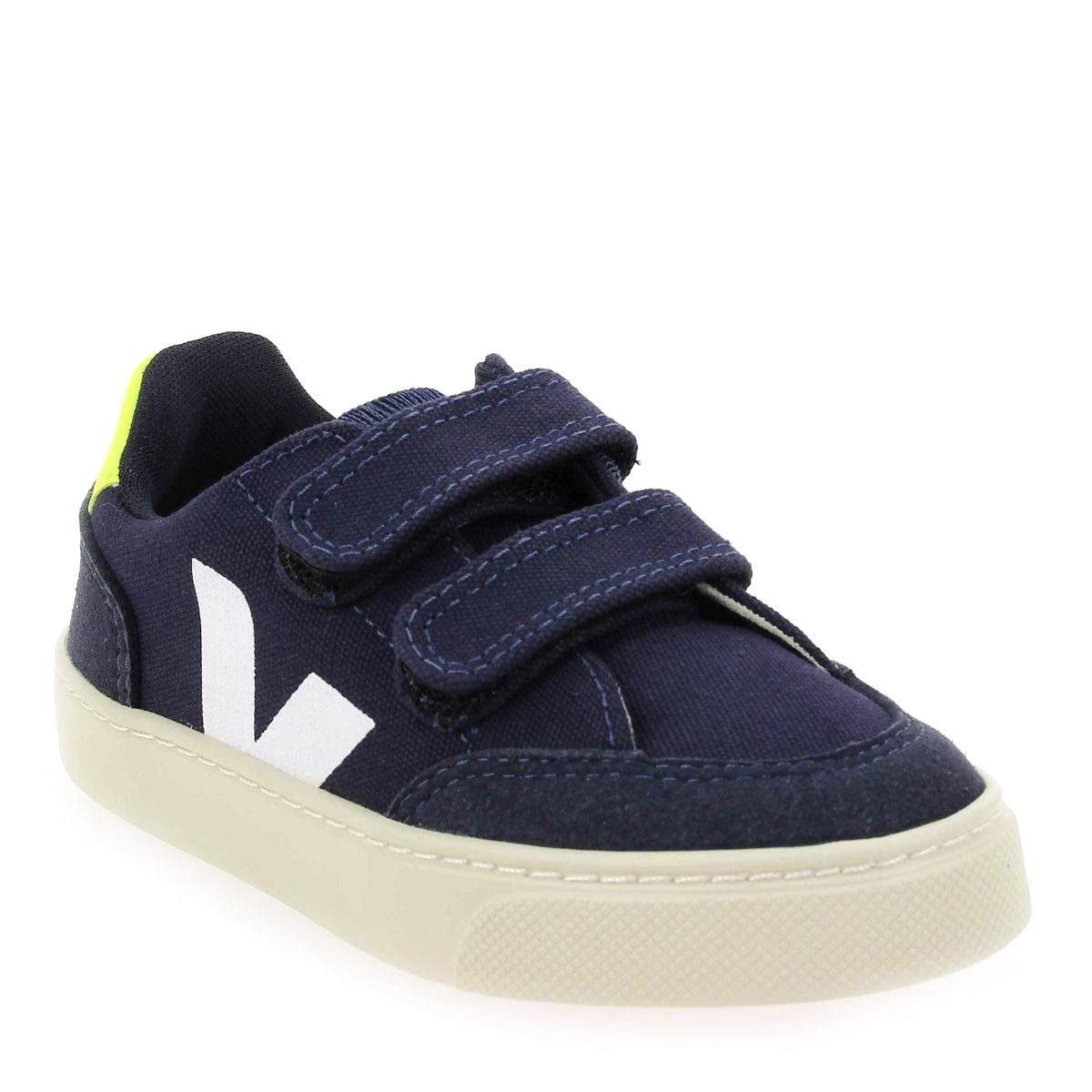 Veja  SMALL V12 VELCRO CANVAS - Marine Jaune