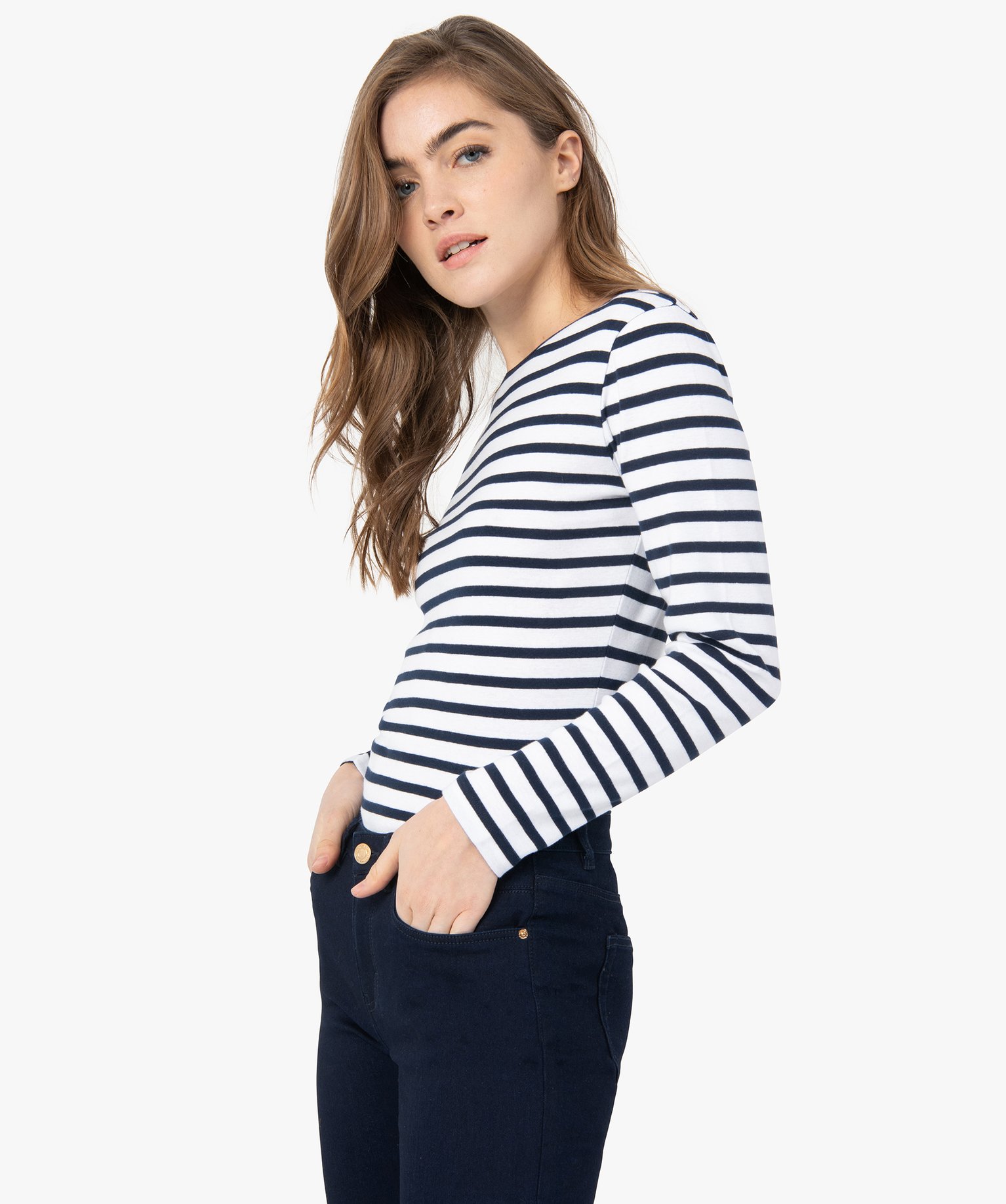 Tee-shirt femme rayé à manches longues raye | GEMO