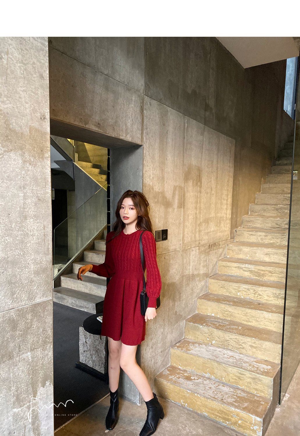 aikidio Stillkleid Strickkleid für Damen im Herbst und Winter mit gedrehten Nähten