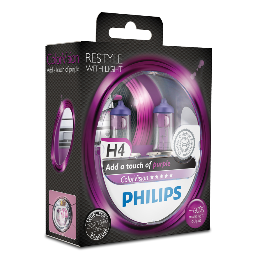 Philips ColorVision H4 +60% Glühlampe in pink, 2 Stück - ATU