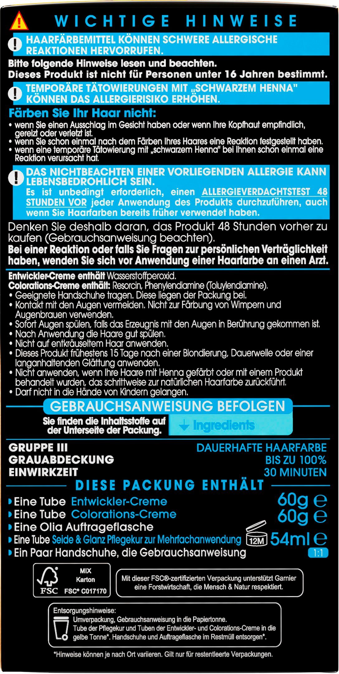 GARNIER Coloration Garnier Olia Aufheller, Set, 3-tlg., Ölbasis