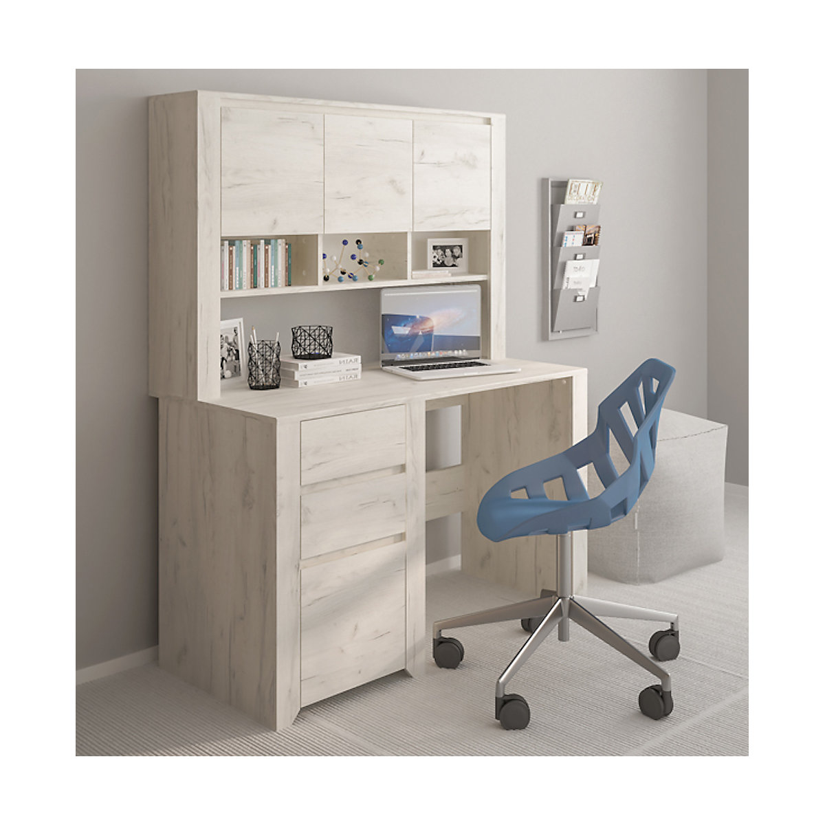 Jugendzimmer Standregal Angel Bücherregal 84cm grifflos mit 1 Schublade