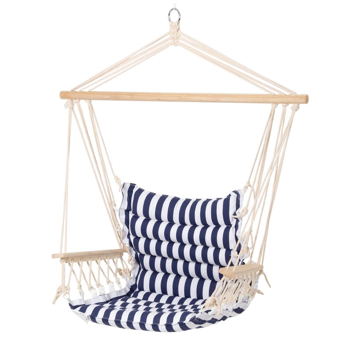 ECD Germany Hängesessel Design Hängesessel Hängestuhl Hängematte Hängesitz, Baumwolle Armlehnen/Querstab Holz belastbar bis 120kg Blau/Weiß