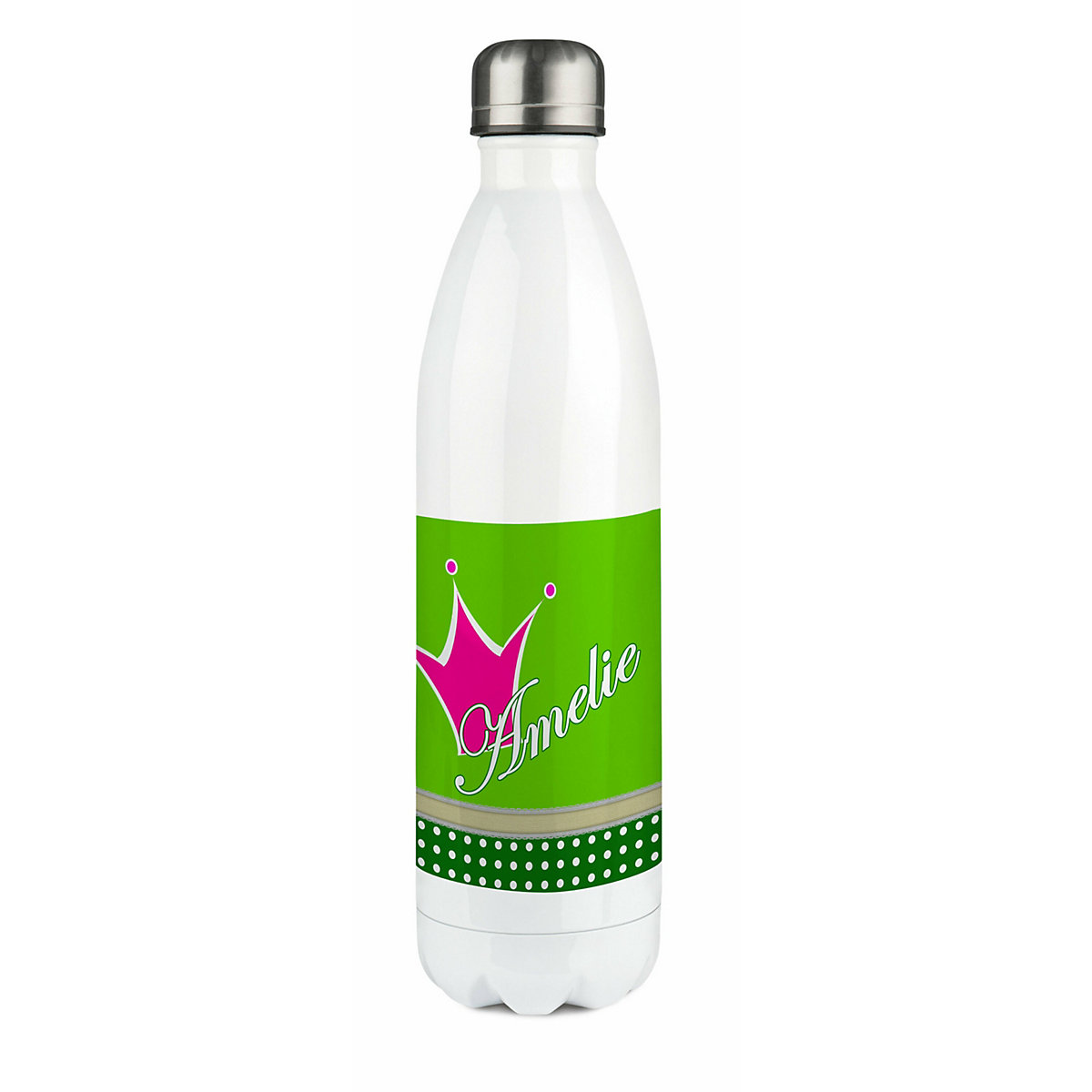 Edelstahl Kinder Thermoflasche / Trinkflasche bunt Krone Farbe pink apfelgrün Spülmaschinenfest, Auslaufsicher, Bruchfest, Doppelwandig, Für Heißgetränke geeignet, Mit Deckel, Isoliert