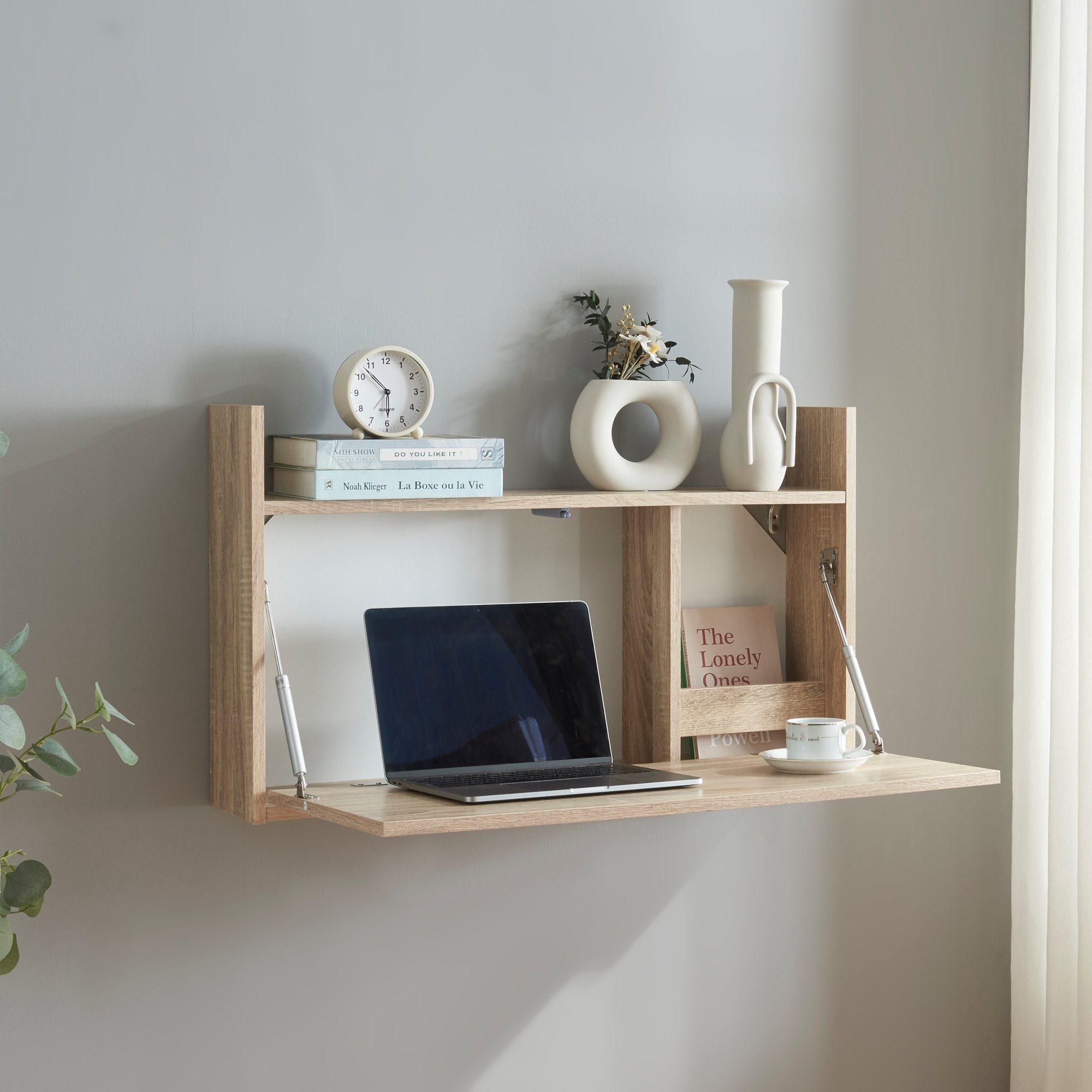 en.casa Klapptisch, Rautalampi mit 2 Fächern 83x48x14,5 cm Eiche-Optik
