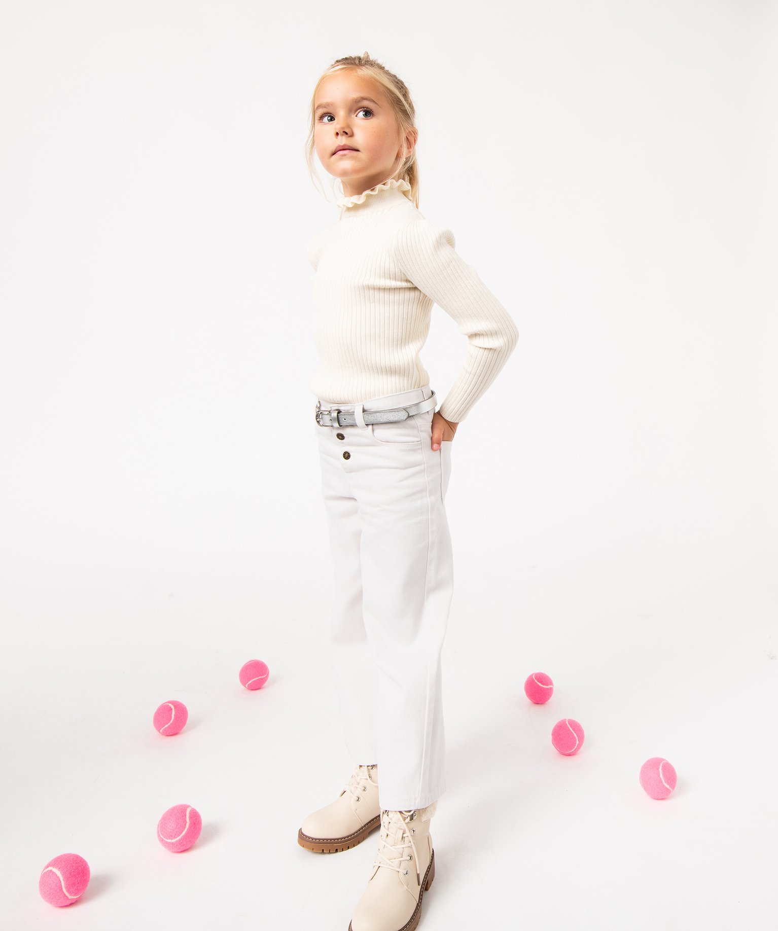 Pantalon large en toile denim colorée fille ecru | GEMO