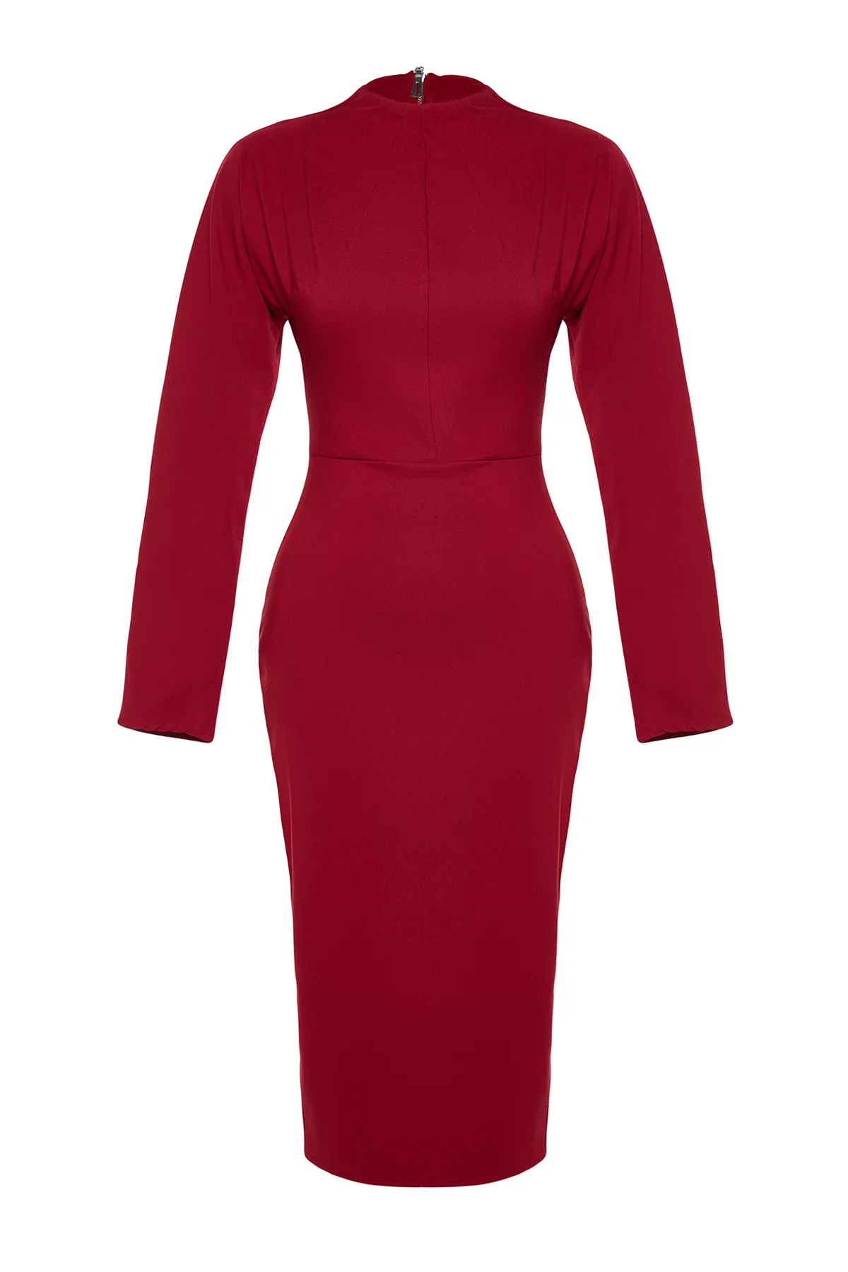 Trendyol Collection  Burgunderfarbenes, figurbetontes Midi-Webkleid TWOAW24EL00299
