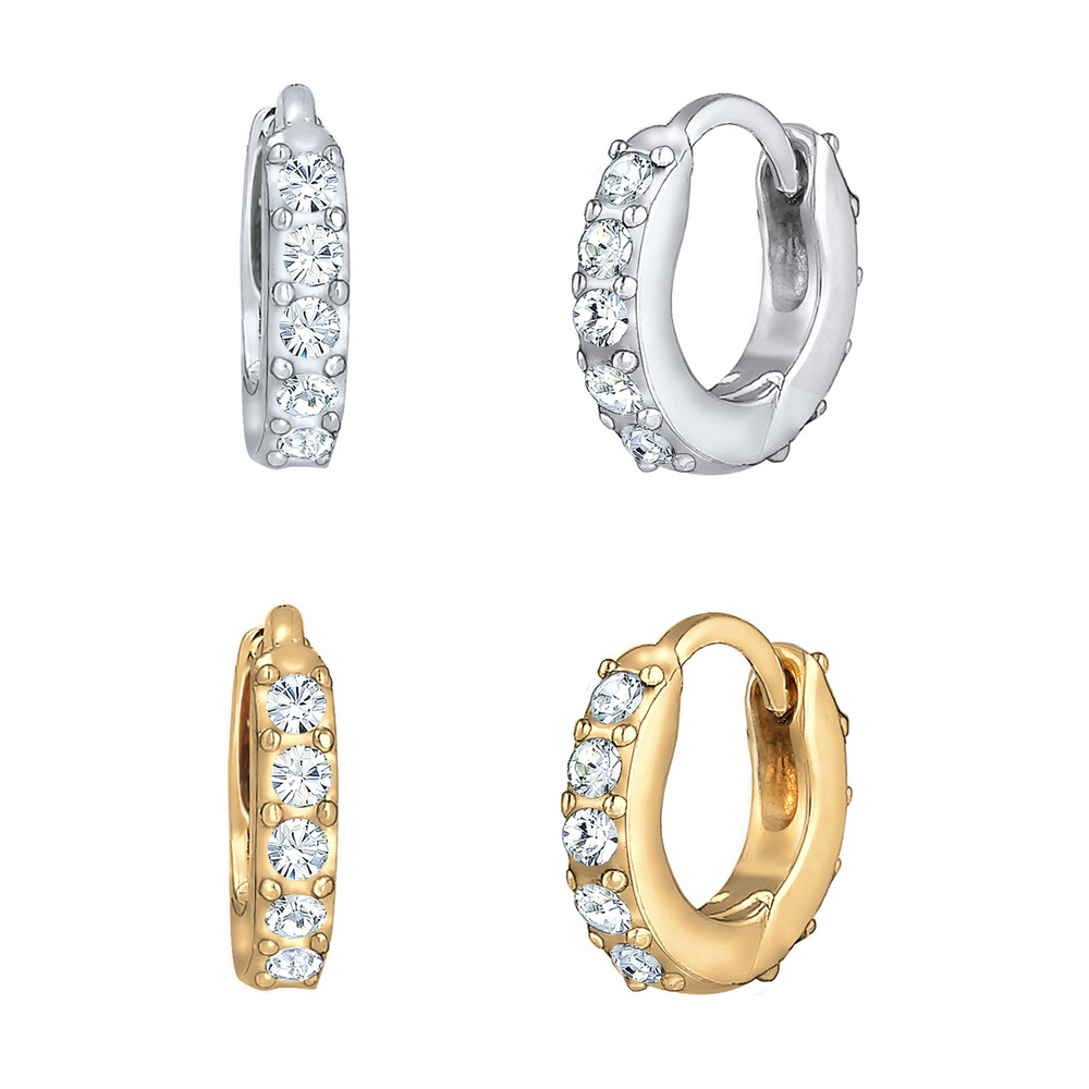 Elli Elli Boucles d'Oreilles Set de créoles pour femmes avec cristaux en argent sterli Boucles d'oreilles