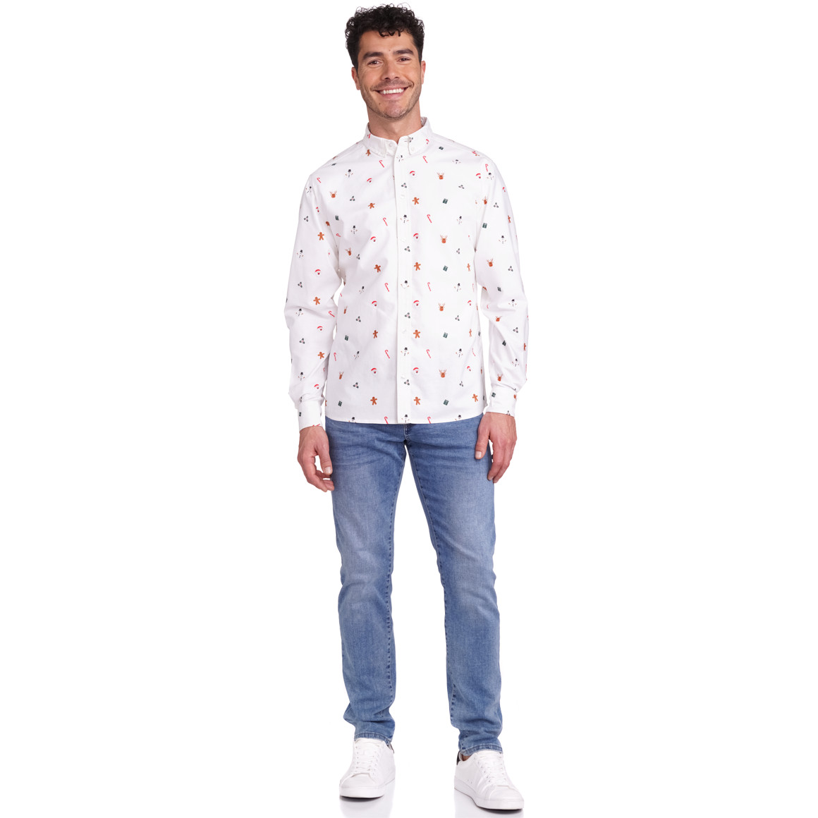 Herren Weihnachtshemd mit Knopfleiste weiss