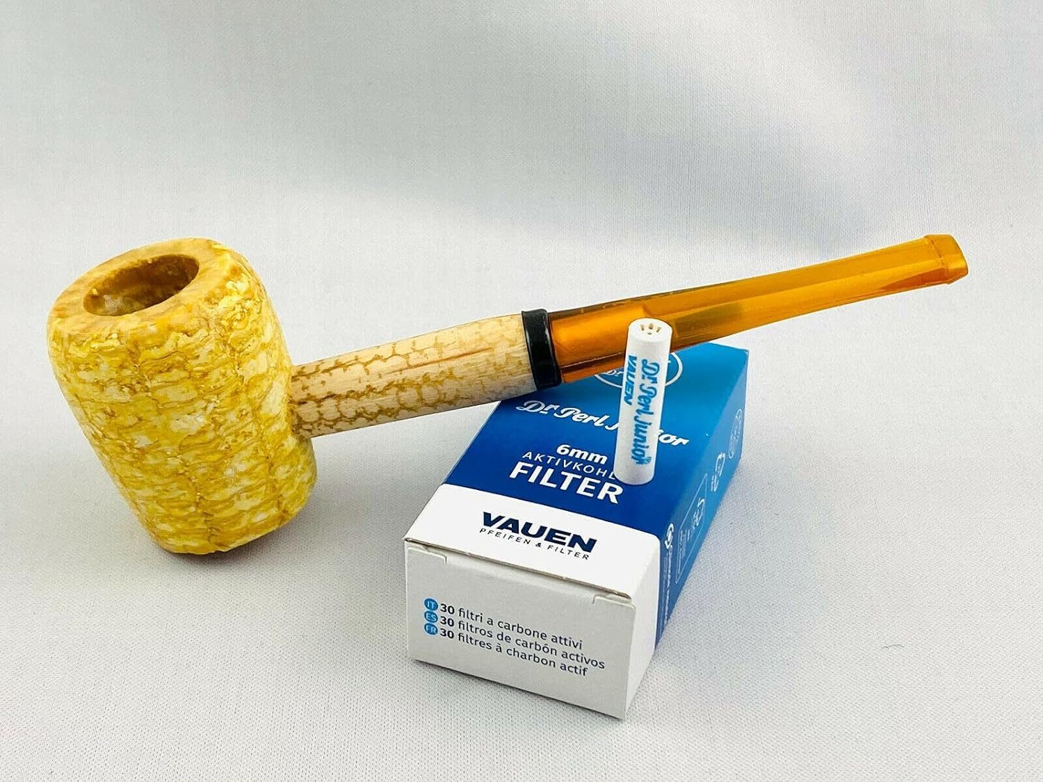Missouri Corn Cob Handpfeife Missouri Corn Cob Maiskolbenpfeife 1 x 30er VAUEN 6mm Filter, (Pfeife und Filter im Set)