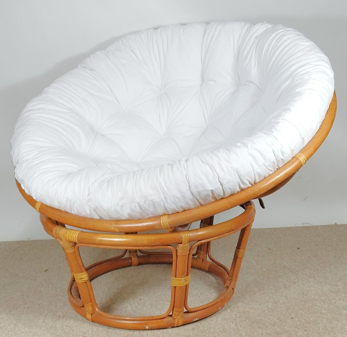 Rattani Rattanstuhl Rattan Papasan Sessel inkl. hochwertigen Polster D 110 cm Fb. cognac