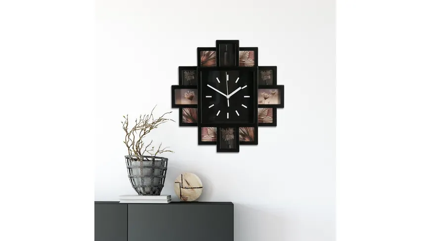 tawo Fotogalerie mit Wanduhr schwarz
