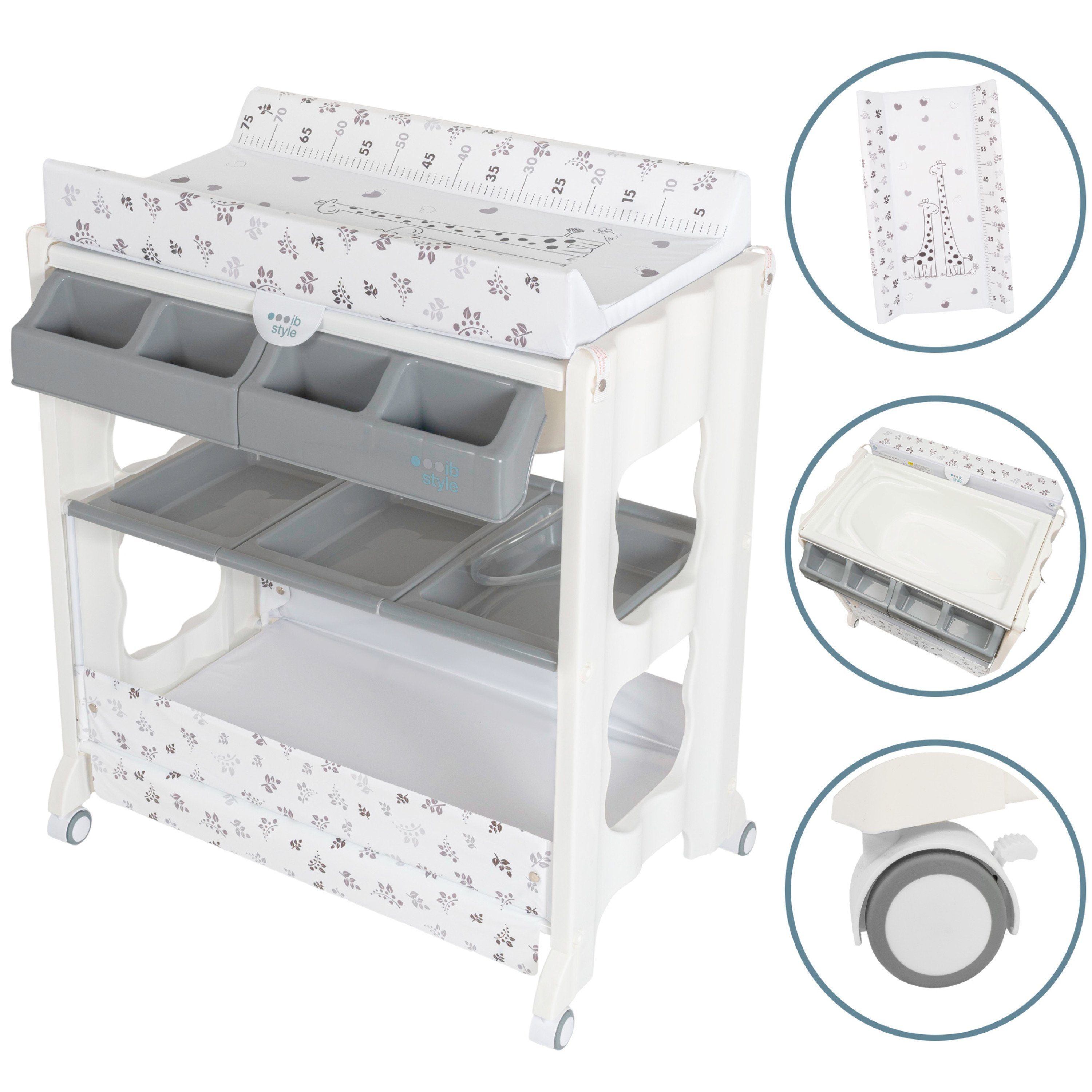 ib style Wickeltisch Isa Bade- & Wickelkombination rollbar Metric Giraffe, rollbare Wickelkommode, Wickelkombination mit Badewanne und Aufbewahrungsmöglichkeiten
