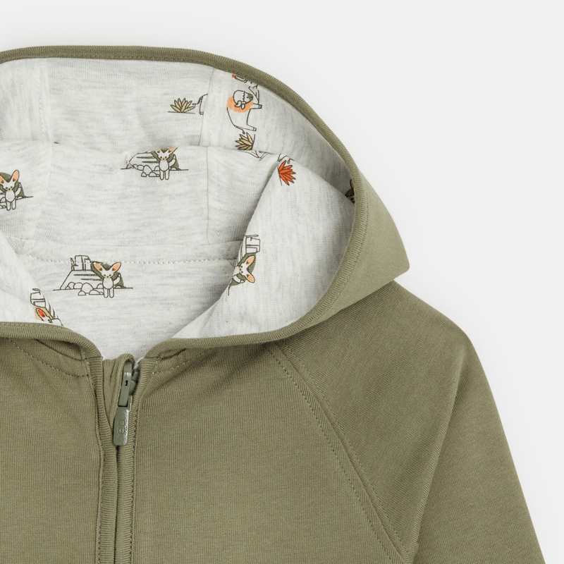 Sweat zippé à capuche réversible vert bébé garçon