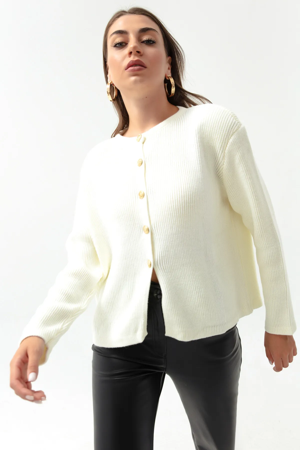 Lafaba  Wattierter Cardigan mit Knöpfen in Weißgold für Damen