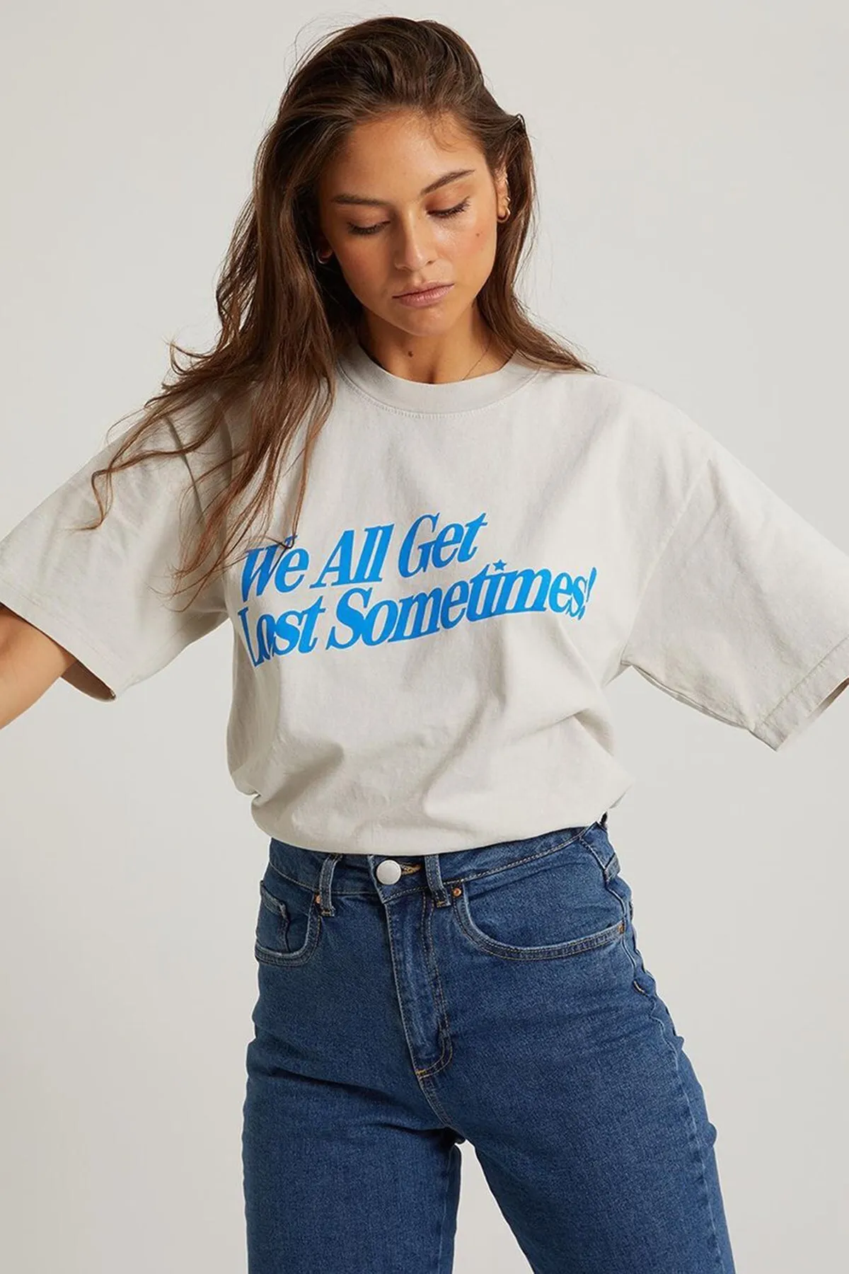Madmext  Ecru bedrucktes Oversize-T-Shirt Mg1532
