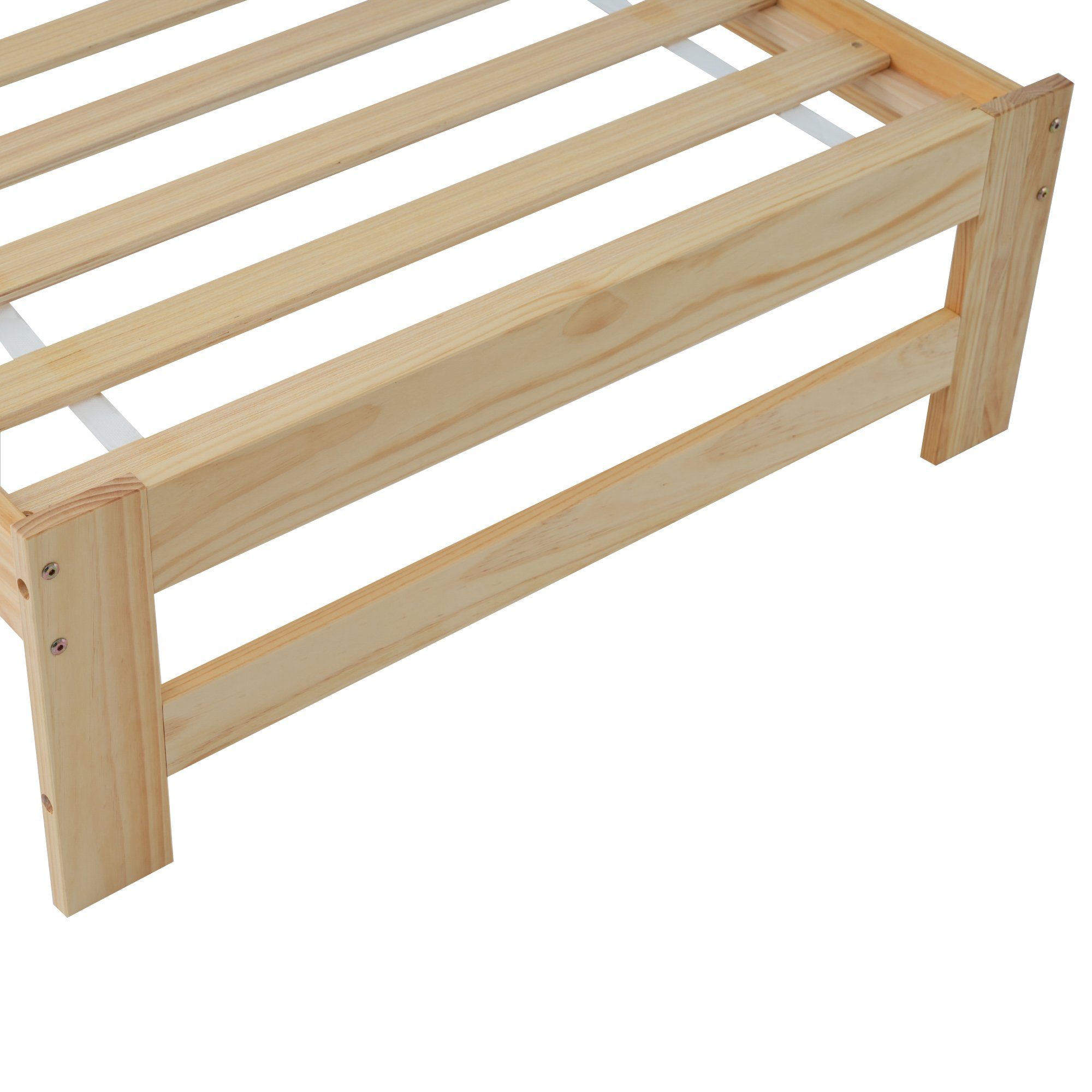Odikalo Massivholzbett Solide Futonbett Jugendbett Kopfteil Lattenrost Natur 140/90x200cm