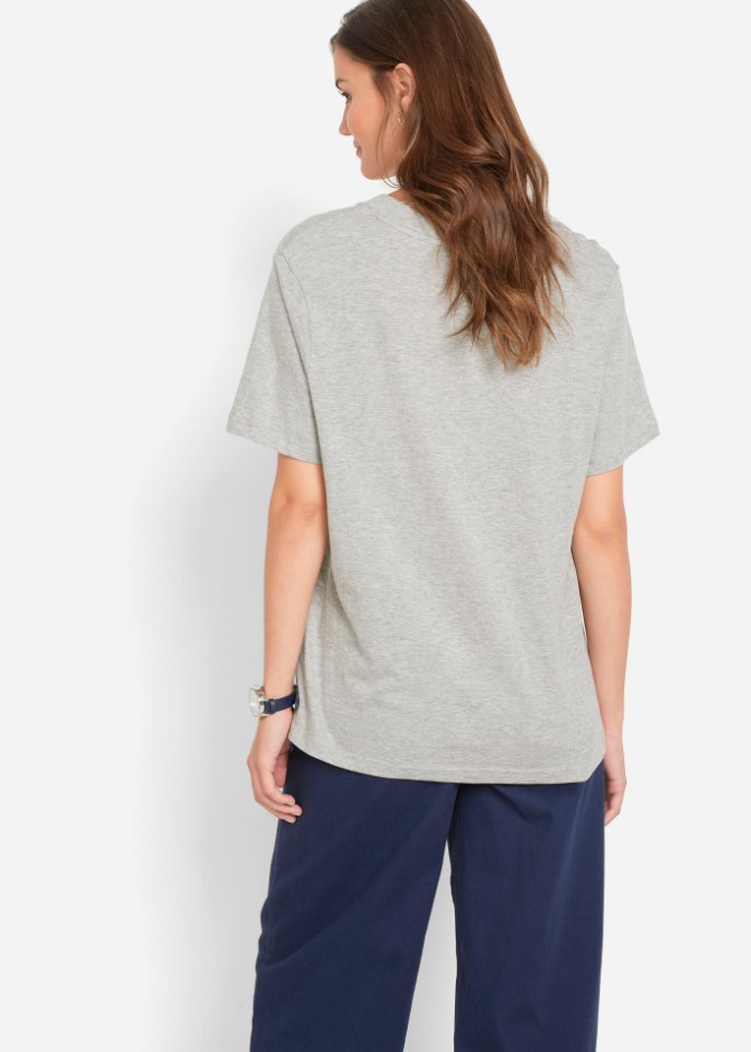 Weites Long-Shirt mit V-Ausschnitt, Kurzarm (5er Pack)