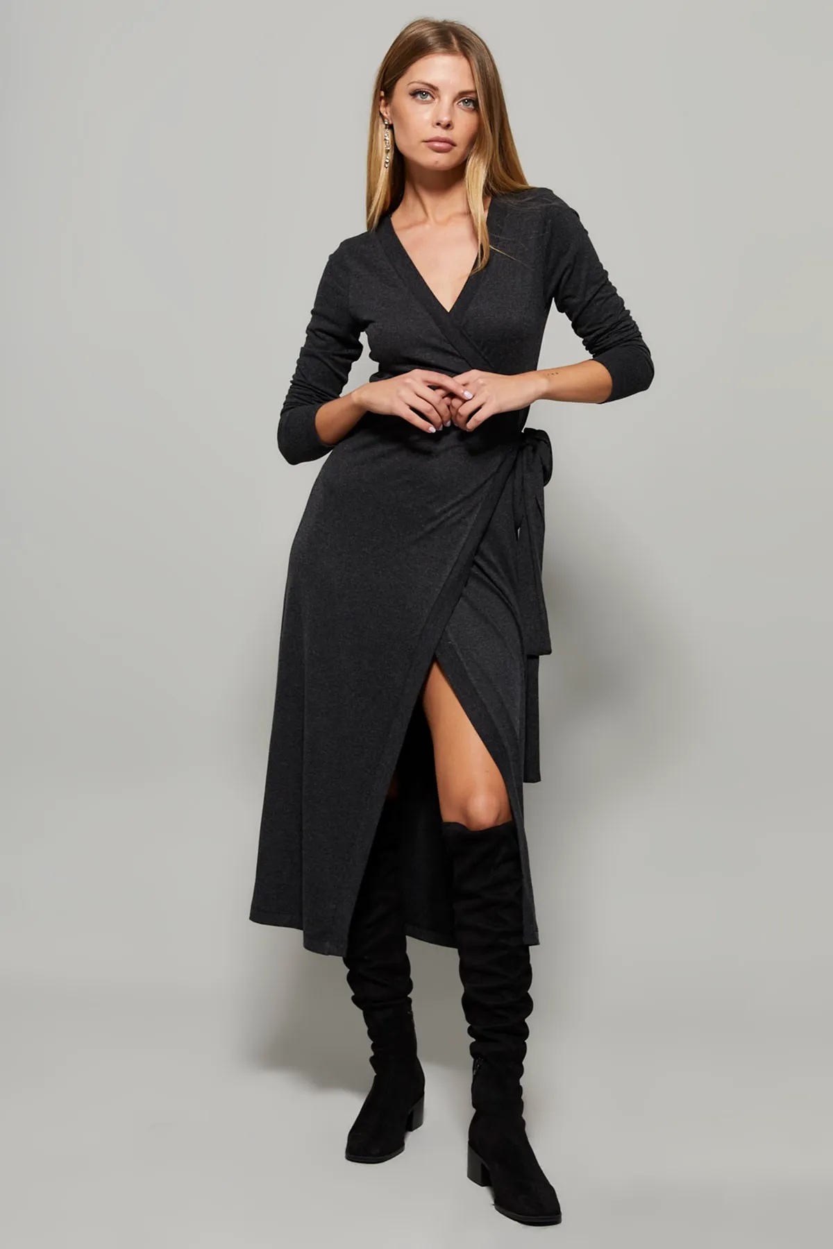 Cool & Sexy  Anthrazitfarbenes zweireihiges Maxikleid für Damen EY1135