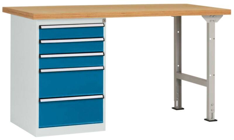 Manuflex Werkbanksystem Combi Modell 7 Multiplex, Stahl  Brillantblau 2.000 x 700 x 840 mm