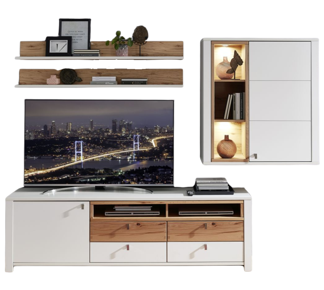 TV Wand Serpio Weiß beleuchtet