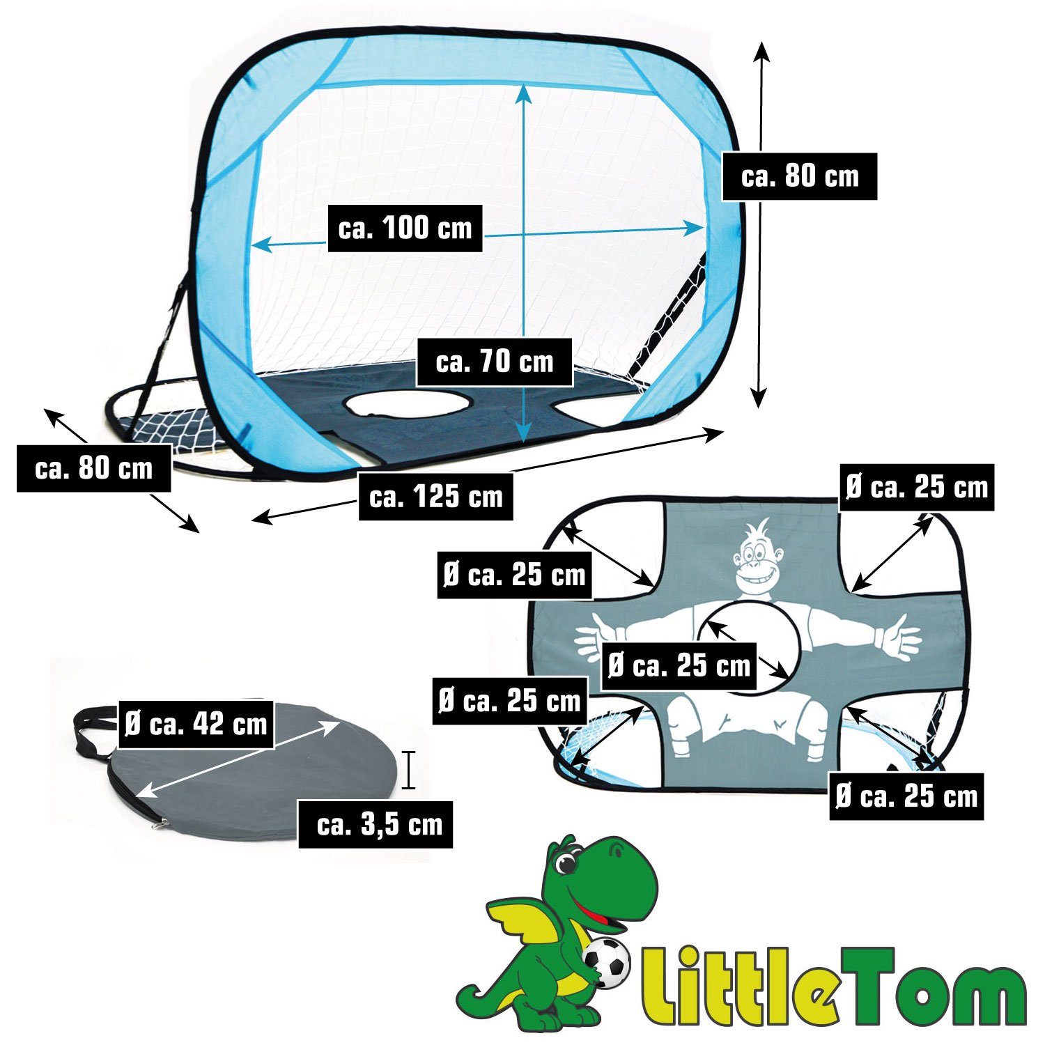 LittleTom Fitnessmatte 2-in-1 Fussballtor mit Torwand für Kinder 125x80cm (1-St), Pop-Up Fußballtor Faltbar