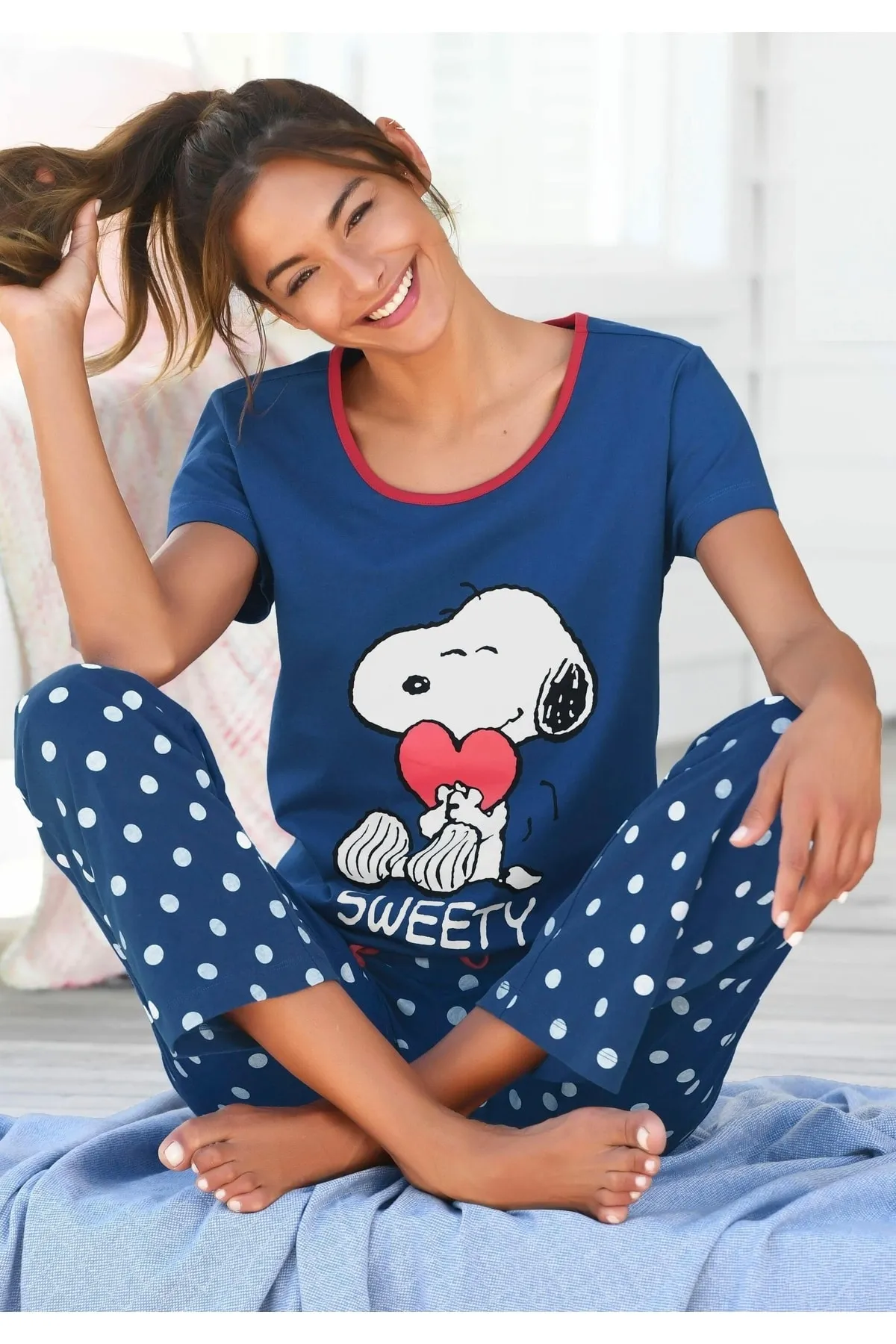PEANUTS  Pyjama set - Blau - Pünktchen