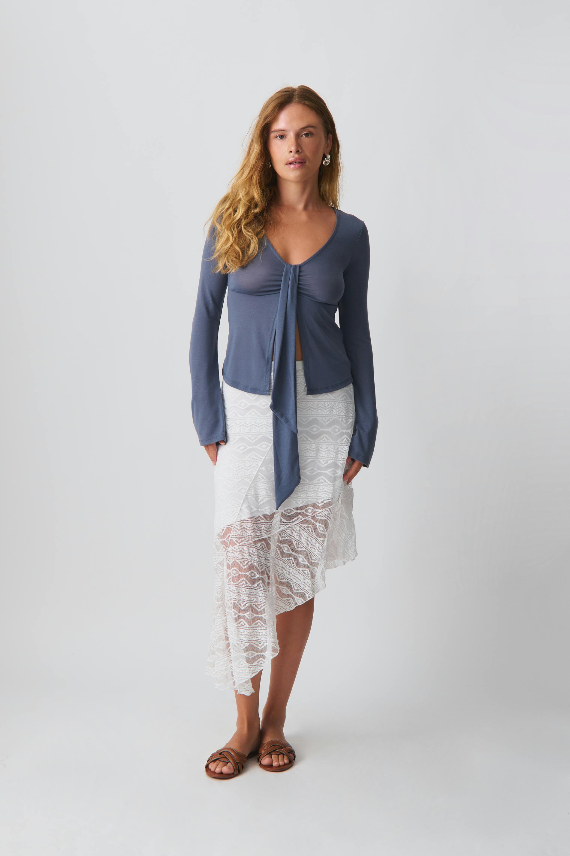 Tie front long sleeve top