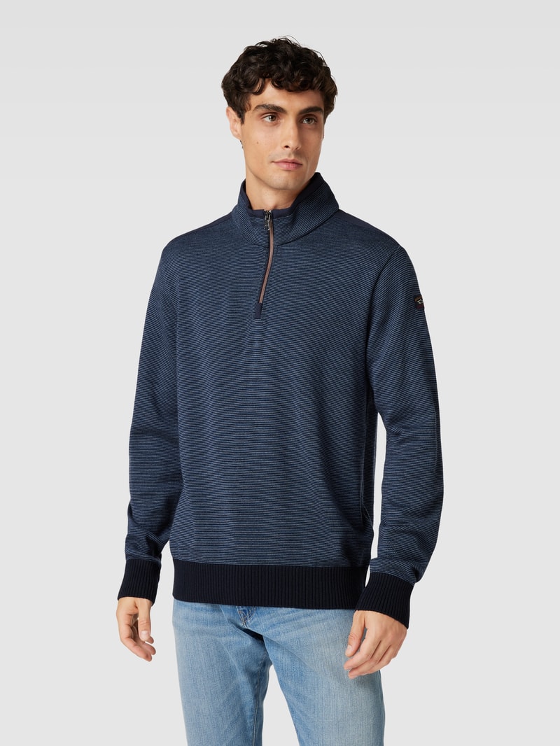 Strickpullover mit Troyer-Kragen in jeans meliert