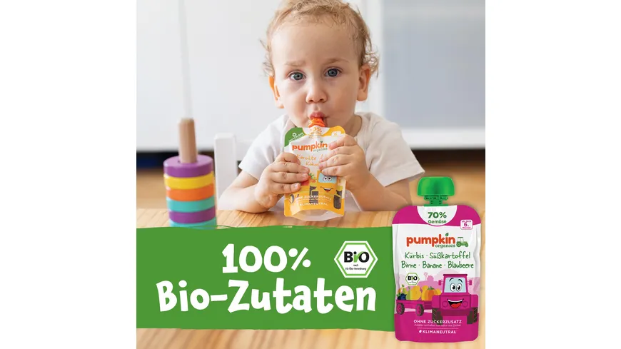 pumpkin organics Bio Quetschie Kürbis, Süßkartoffel, Birne, Banane, Blaubeere 100 g