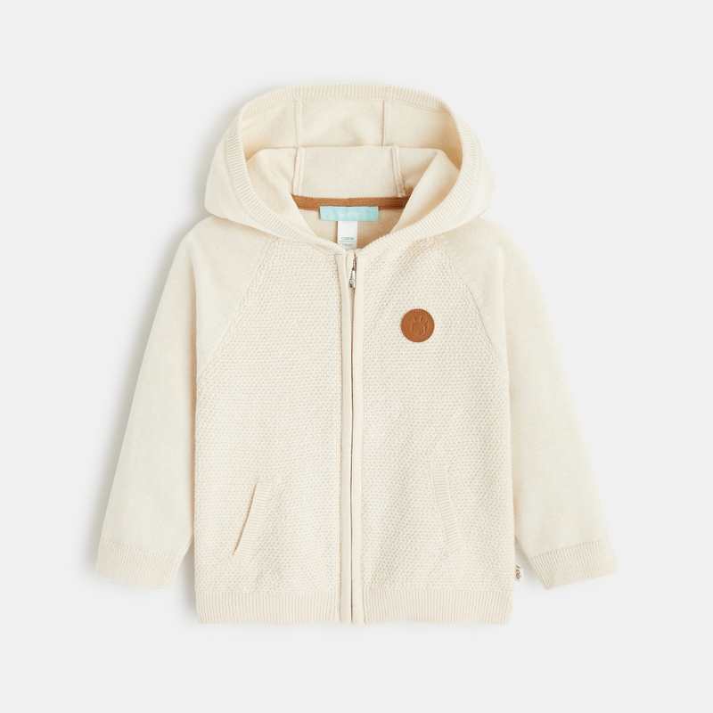 Gilet zippé maille à capuche blanc bébé garçon