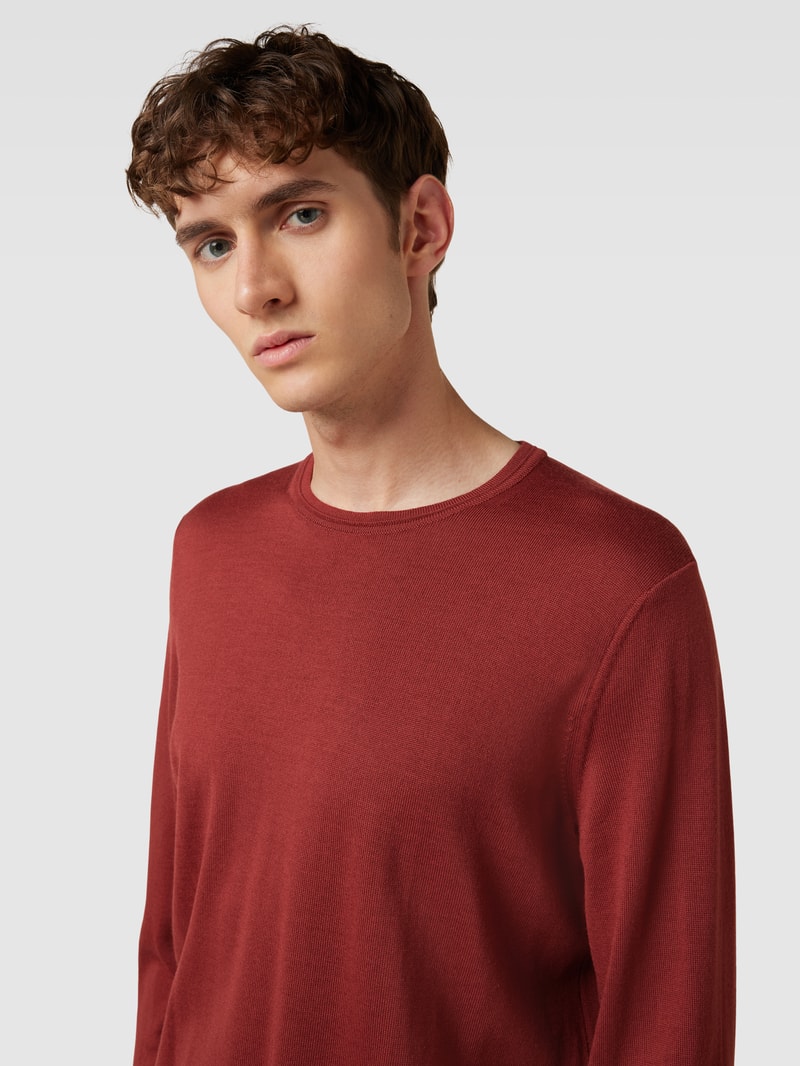 Strickpullover aus Schurwolle Modell 'Denny' in bordeaux rot