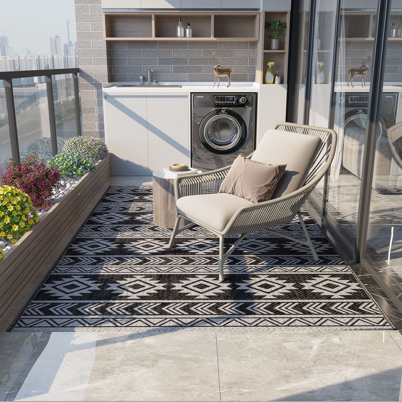 Outsunny Outdoor-Teppich, wasserdichter Kunststoffteppich für Terrasse, Balkon