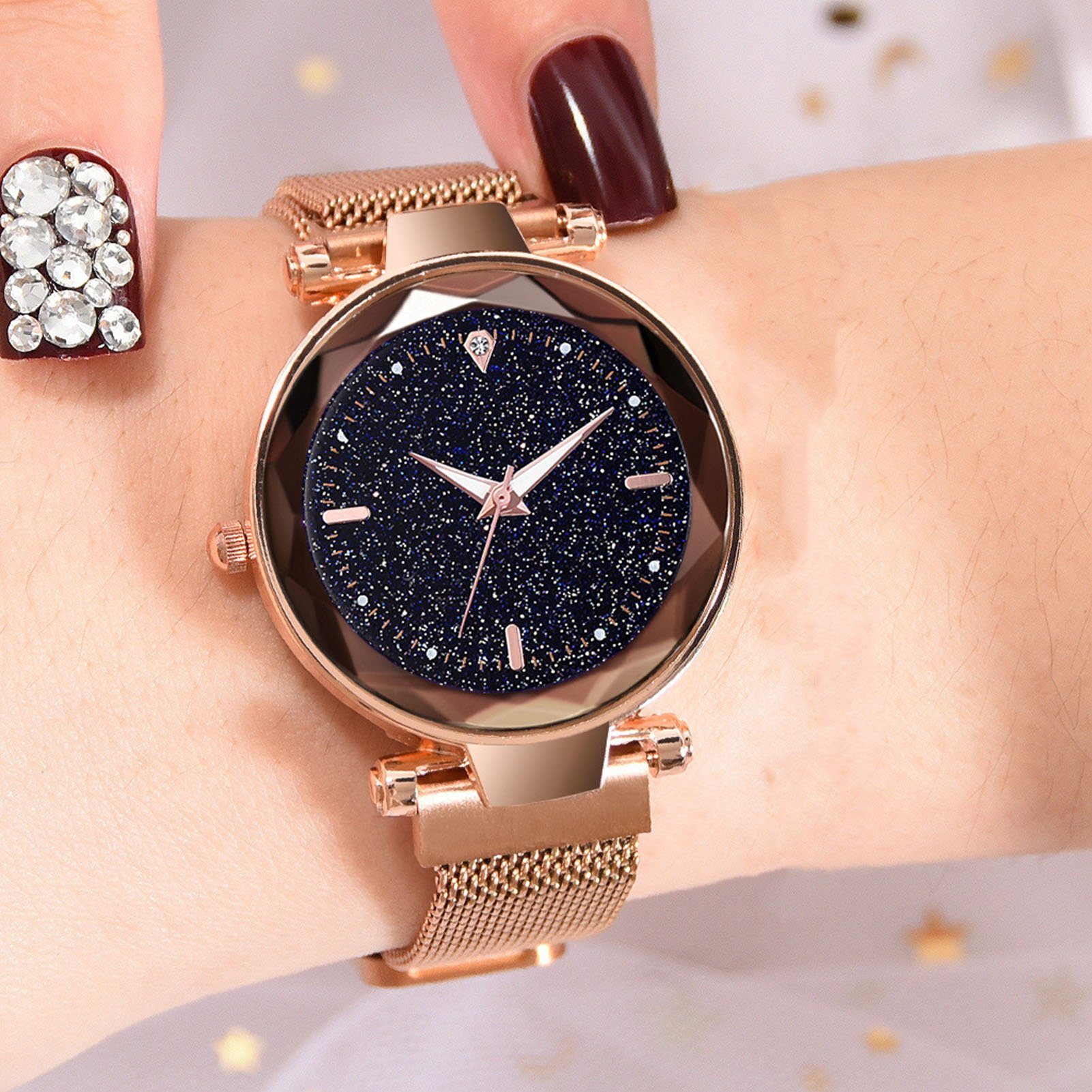 farfi Quarzuhr Starry Sky Damen Armbanduhr Set-Quarzuhr,Armbanduhr mit Armband Kasten, (1 x Uhr 1 x Armband 1 x Aufbewahrungsbox)