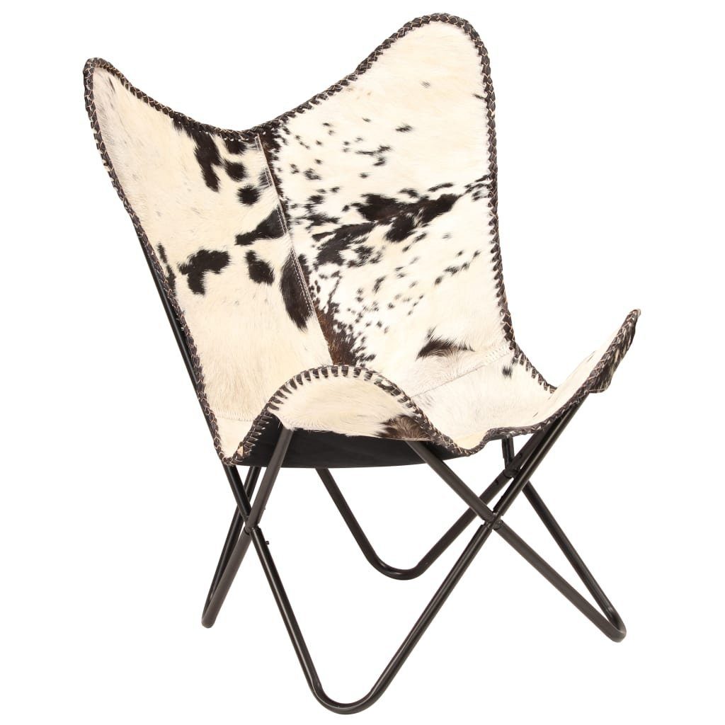 vidaXL Sessel Butterfly-Sessel Schwarz und Weiß Echtes Ziegenleder (1-St)